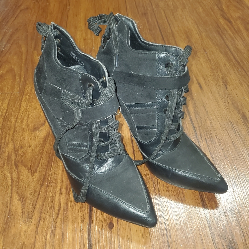 NWT Black Lace Up Stiletto Booties